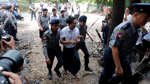 Detained Reuters journalists Wa Lone and Kyaw Soe Oo arrive to listen to their verdict at Insein court in Yangon, Myanmar, September 3, 2018