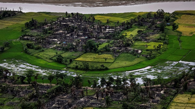 The remains of a burned Rohingya village