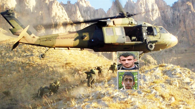 İnebileceği düz bir alan dahi olmayan helikopterler sarp arazide havada asılı kalarak indirme yapıyor. Bölgeye dağılan Mehmetçik, araziyi PKK’lı teröristlere dar ediyor.