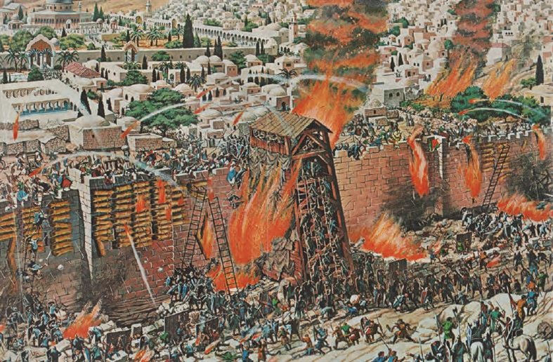 MS 66-73 yılları arasında yaşanan Birinci Yahudi-Roma Savaşı sırasında Kudüs’ün zaptı.