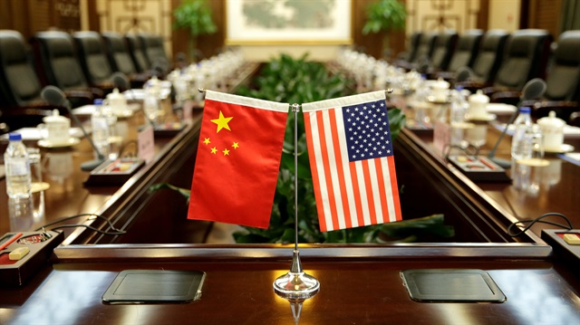  Flags of U.S. and China are placed for a meeting 