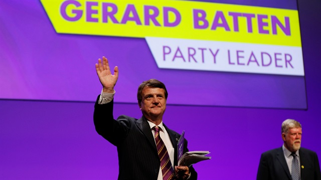 UKIP leader Gerard Batten waves after speaking during the UKIP party conference in Birmingham, Britain September 21, 2018. 