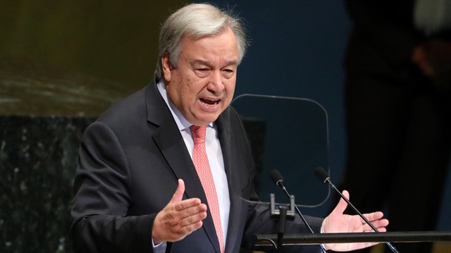Birleşmiş Milletler Genel Sekreteri Antonio Guterres BM Genel Kurulu'nda konuşuyor. (Fotoğraf: Reuters)
