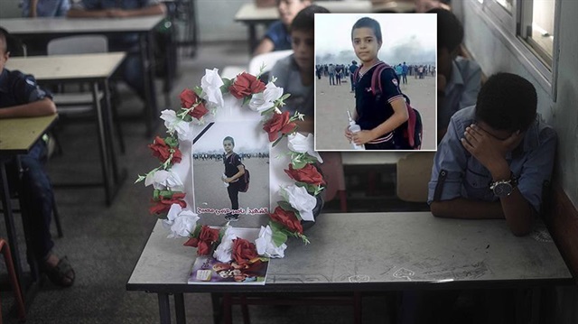 Katil İsrail askerlerince başından vurularak şehit edilen 12 yaşındaki Nâsır Musabbih