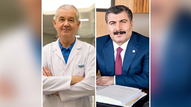 Sağlık Bakanı Fahrettin Koca ve öldürülen Ruh ve Sinir Hastalıkları Uzmanı Dr. Fikret Hacıosman.