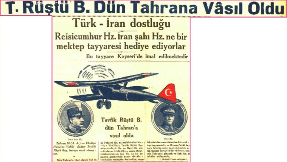 İran'a hediye edilen uçak hakkındaki gazete haberi. 