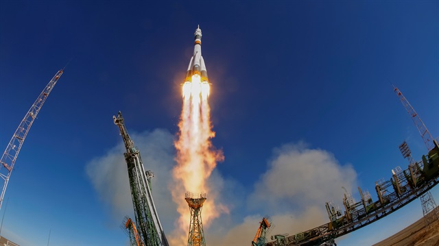The Soyuz MS-10 spacecraft carrying the crew of astronaut Nick Hague of the U.S. and cosmonaut Alexey Ovchinin of Russia blasts off to the International Space Station (ISS) from the launchpad at the Baikonur Cosmodrome, Kazakhstan October 11, 2018