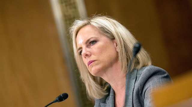Homeland Security Secretary Kirstjen Nielsen, testifies before a Senate Homeland Security and Government Affairs Committee hearing on "Threats to the Homeland" at the Dirksen Senate Office Building in Washington, U.S., October 10, 2018. 