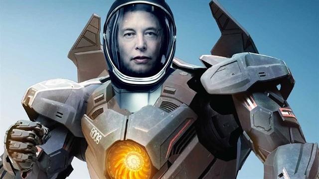 Elon Musk, bir robotun içinde tasvir edilmiş. 