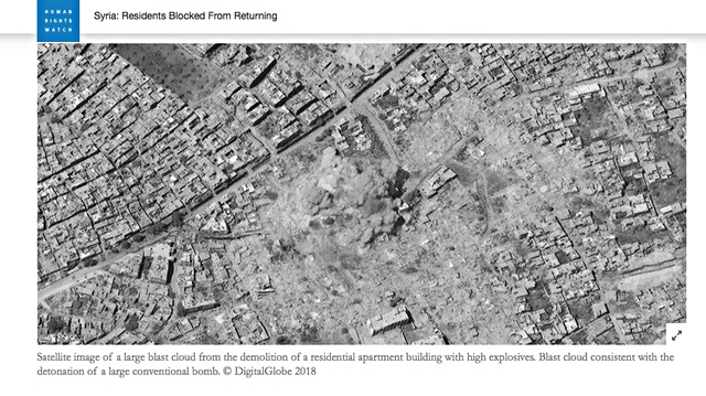 İnsan Hakları İzleme Örgütü'nün uydudan ulaştığı görüntüler, Esed rejiminin sivillere ait olan evleri yıktığını ortaya koyuyor.