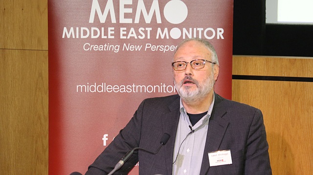FILE PHOTO: Saudi dissident Jamal Khashoggi speaks at an event hosted by Middle East Monitor in London Britain, September 29, 2018. 