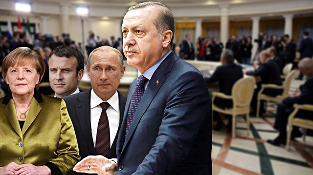 Cumhurbaşkanı Erdoğan, Rusya Lideri Putin, Fransa Cumhurbaşkanı Macron ve Almanya Şansölyesi Merkel.