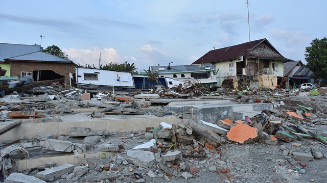 Aftermath of earthquake and tsunami waves in Indonesia

