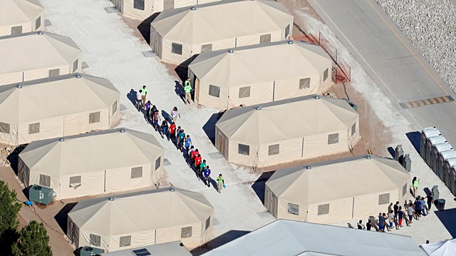 Immigrant children, many of whom have been separated from their parents under a new "zero tolerance" policy by the Trump administration, are being housed in tents next to the Mexican border in Tornillo, Texas, U.S., June 18, 2018. 