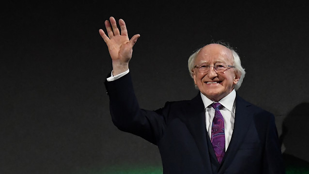 Ireland's President Michael D. Higgins is declared elected during the announcement of the results of the Irish presidential elections in Dublin, Ireland, October 27, 2018. 
