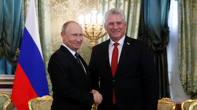 Russian President Vladimir Putin welcomes Cuban President Miguel Diaz-Canel