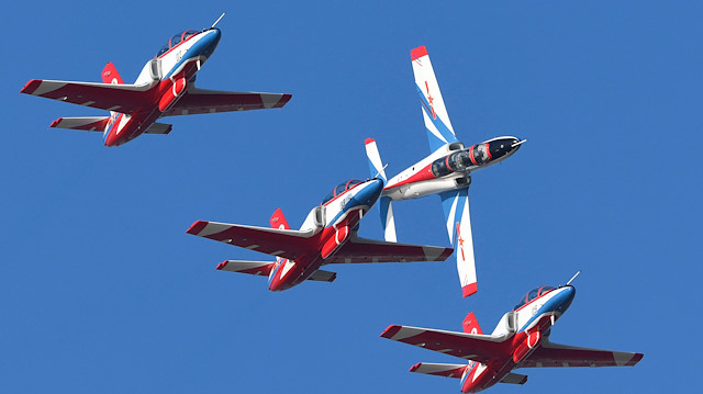 Red Falcon, an aerobatic team of Chinese People's Liberation Army (PLA) Air Force, rehearses ahead of the China International Aviation and Aerospace Exhibition, or Zhuhai Airshow in Zhuhai, Guangdong province, China October 30, 2018.