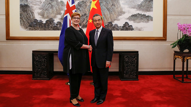 Australian Foreign Minister Marise Payne meets her Chinese counterpart Wang Yi at the Diaoyutai State Guesthouse in Beijing, China, November 8, 2018. 
