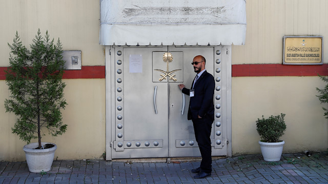 Cemal Kaşıkçı'nın öldürüldüğü Suudi Arabistan'un İstanbul Başkonsolosluğu binasının giriş kapısı. 
