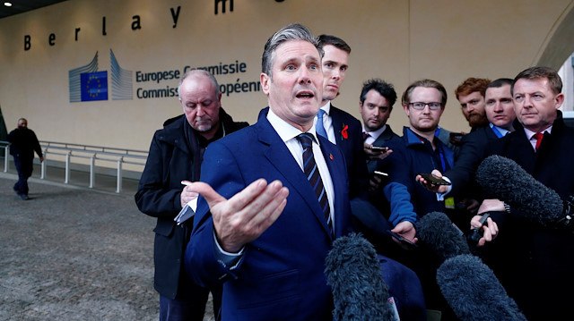  Labour Party's Shadow Secretary of State for Departing the European Union Keir Starmer talks to the media as he arrives at the EU Commission headquarters for Brexit talks with officials, Brussels, Belgium.