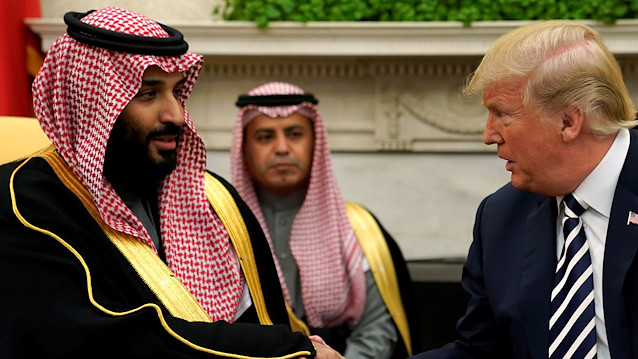File photo: U.S. President Donald Trump shakes hands with Saudi Arabia's Crown Prince Mohammed bin Salman in the Oval Office at the White House in Washington, U.S. March 20, 2018. 