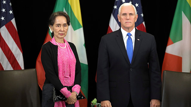 Myanmar's State Counsellor Aung San Suu Kyi and U.S. Vice President Mike Pence