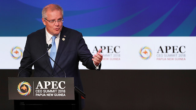 Prime Minister of Australia Scott Morrison reacts during the APEC CEO Summit 2018 at the Port Moresby, Papua New Guinea.
