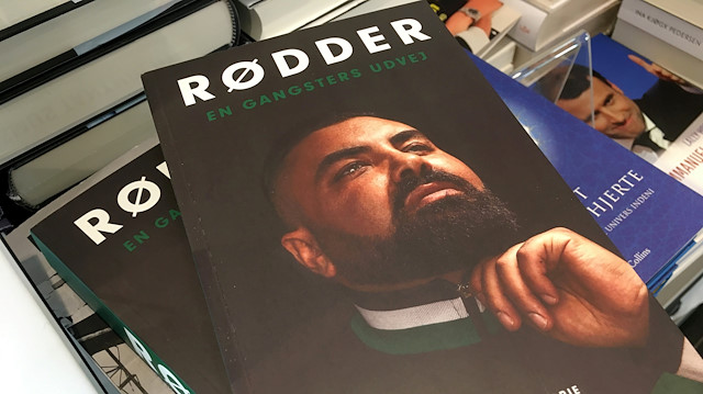 Nedim Yasar's books "Roots - a gangster's exit" are displayed in a bookstore in Copenhagen, Denmark 