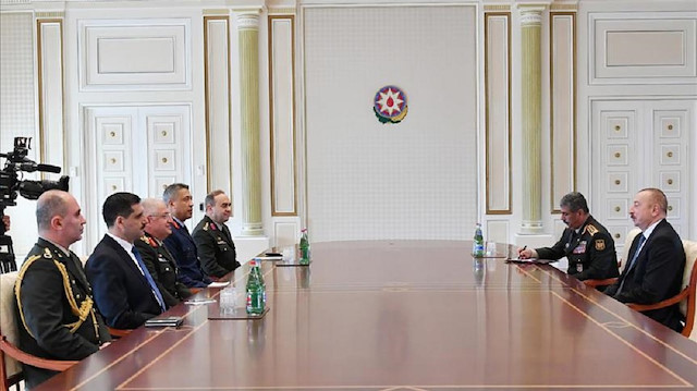 Turkish Chief of General Staff Yasar Guler (3rd L) meets with Azerbaijani President Ilham Aliyev (R) as part of his official visit in Baku, Azerbaijan on November 20, 2018. 