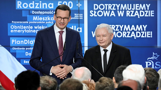 File photo: Polish Prime Minister Mateusz Morawiecki and Jaroslaw Kaczynski