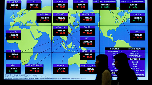A panel displays global stock indexes at the Hong Kong Exchanges in Hong Kong, China December 5, 2016.