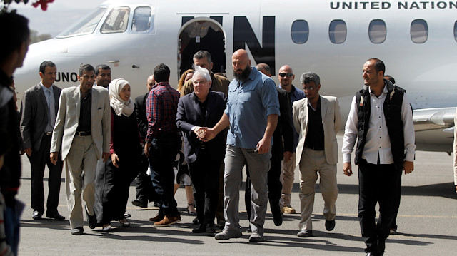 U.N. envoy to Yemen Martin Griffiths arrives at Sanaa airport, Yemen November 21, 2018. 