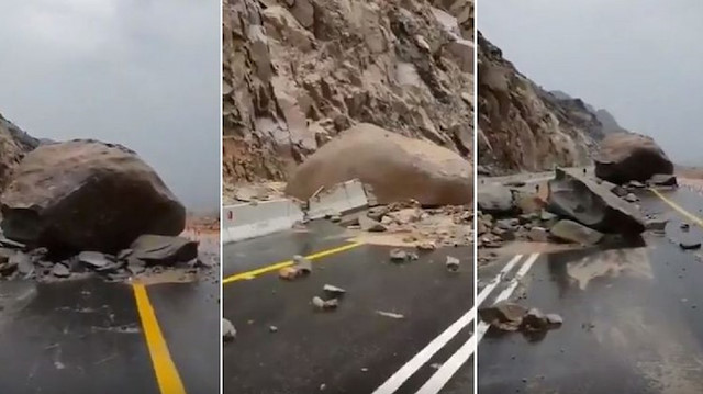 بالفيديو: صخور ضخمة تقطع طريق عقبة الشفا بالطائف

