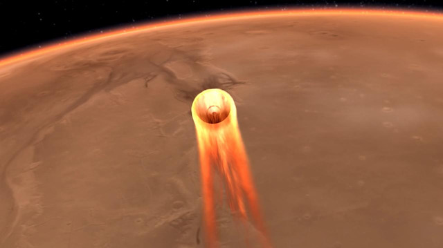 NASA'nın Mars'a iniş yapacak aracı için hazırladığı simülasyon videosundan bir kare.