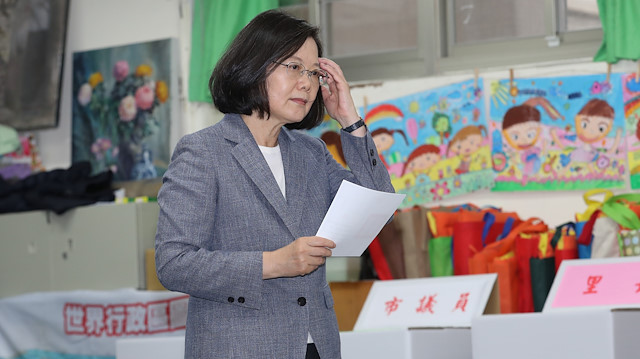 Taiwan President Tsai Ing-wen casts her vote for the local elections in New Taipei City, Taiwan, November 24, 2018.