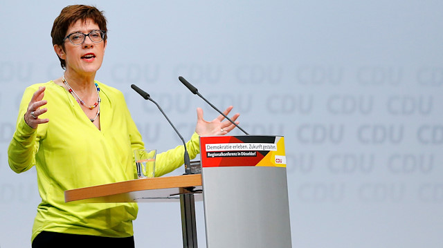 Christian Democratic Union (CDU) candidate for the party chair Annegret Kramp-Karrenbauer delivers a speech at a regional conference in Duesseldorf, Germany, November 28, 2018. 