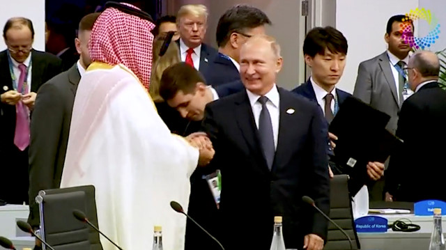 Saudi Arabia's Crown Prince Mohammed bin Salman greets Russia's President Vladimir Putin during the opening of the G20 leaders summit in Buenos Aires, Argentina.