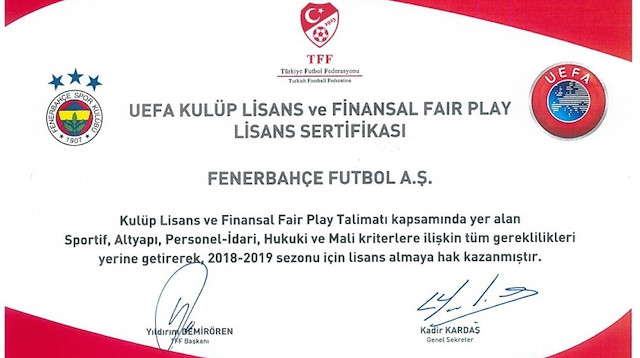Fenerbahçe UEFA Lisansı aldı