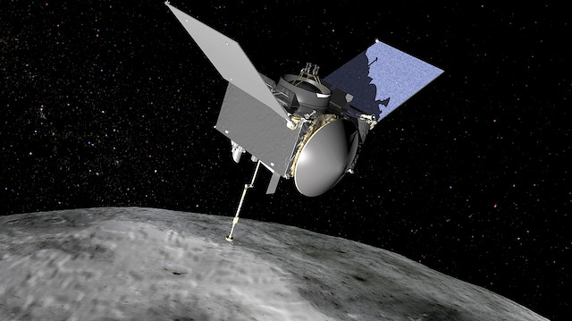 The Origins, Spectral Interpretation, Resource Identification, Security-Regolith Explorer (OSIRIS-REx) spacecraft which will travel to the near-Earth asteroid Bennu and bring a sample back to Earth for study is seen in an undated NASA artist rendering. 