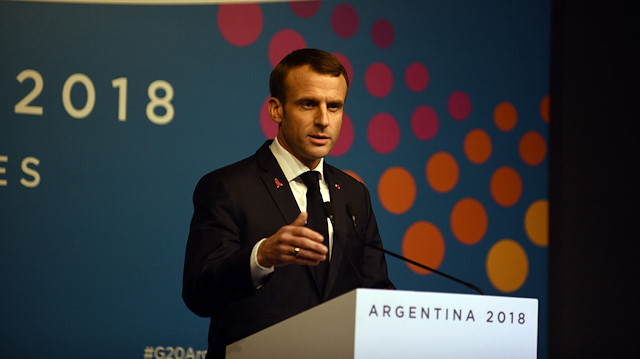 France's President Emmanuel Macron gives a news conference at the G20 leaders summit in Buenos Aires, Argentina.