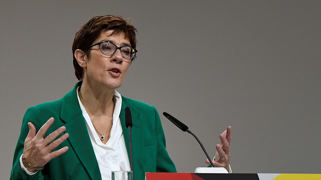 Newly elected CDU leader Annegret Kramp-Karrenbauer announces Paul Ziemiak as a candidate for party's secretary general, during the Christian Democratic Union (CDU) party congress in Hamburg, Germany.