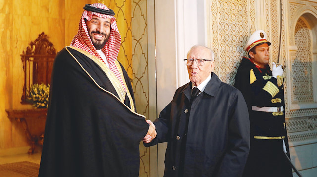 Suudi Arabistan Veliaht Prensi Muhammed bin Selman ve Tunus Cumhurbaşkanı El Baci Kaid es-Sibsi
