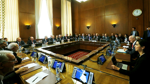 United Nations Special Envoy for Syria Staffan de Mistura meets with Russian Foreign Minister Sergei Lavrov, Turkish Foreign Minister Mevlut Cavusoglu and Iranian Foreign Minister Mohammad Javad Zarif on forming a constitutional committee in Syria at the United Nations in Geneva, Switzerland.