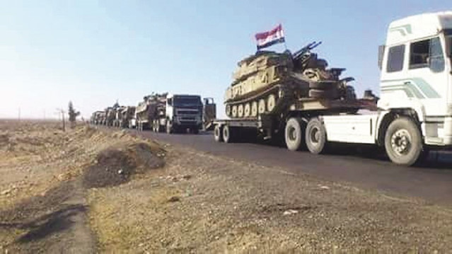 Terör örgütü PKK’nın talebiyle Esed rejiminin Münbiç’e gönderdiği askeri konvoy böyle görüntülendi.
