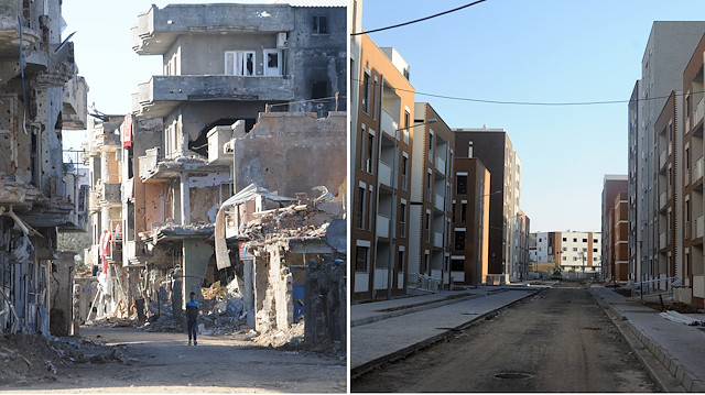 PKK'lı teröristlerin tahrip ettiği mahallenin eski ve yeni hali. 
