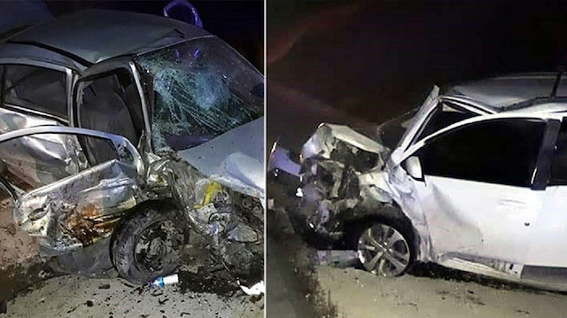 Burdur'daki zincirleme kazada çarpışan otomobillerin son hali.
