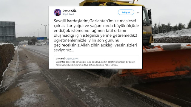 Gaziantep Valisi Davut Gül'ün kar tweeti  yüzlerce yorum binlerce rtweet aldı.