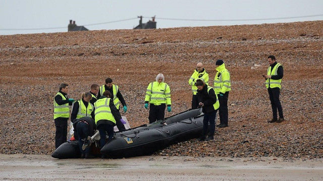 Britain's Border Force carry an intercepted migrant dinghy off the Kent coast, Britain December 31, 2018 