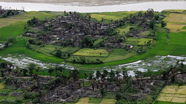 erial view of a burned Rohingya village near Maungdaw