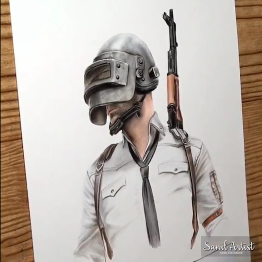 PUBG karakterini kalemle resmediyor